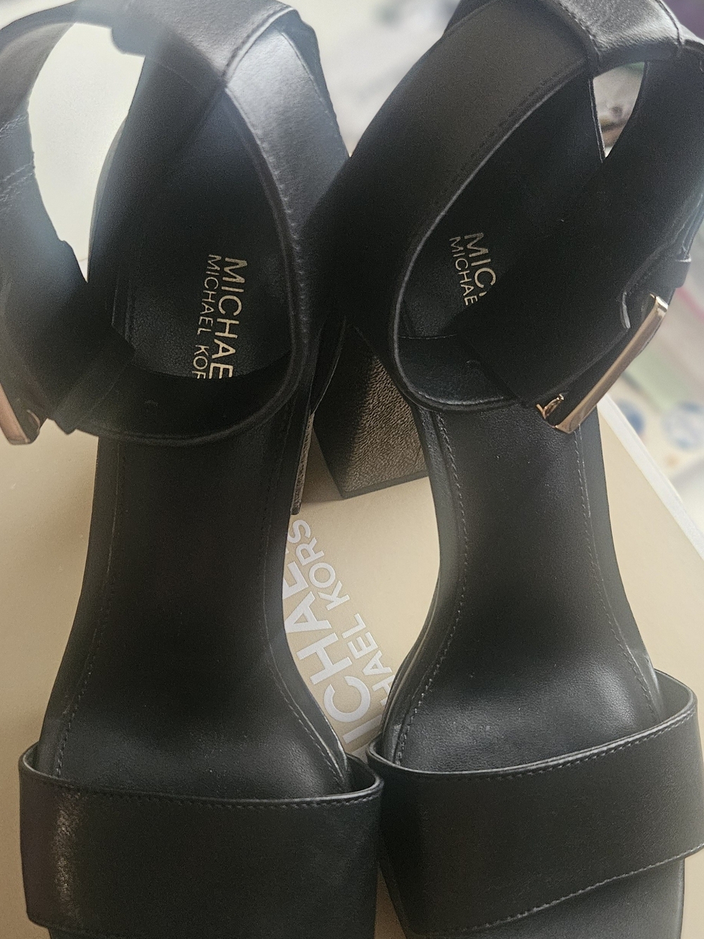 MICHAEL Michael Kors "Tara Platform Sabdal" Black Block Heel 6.5